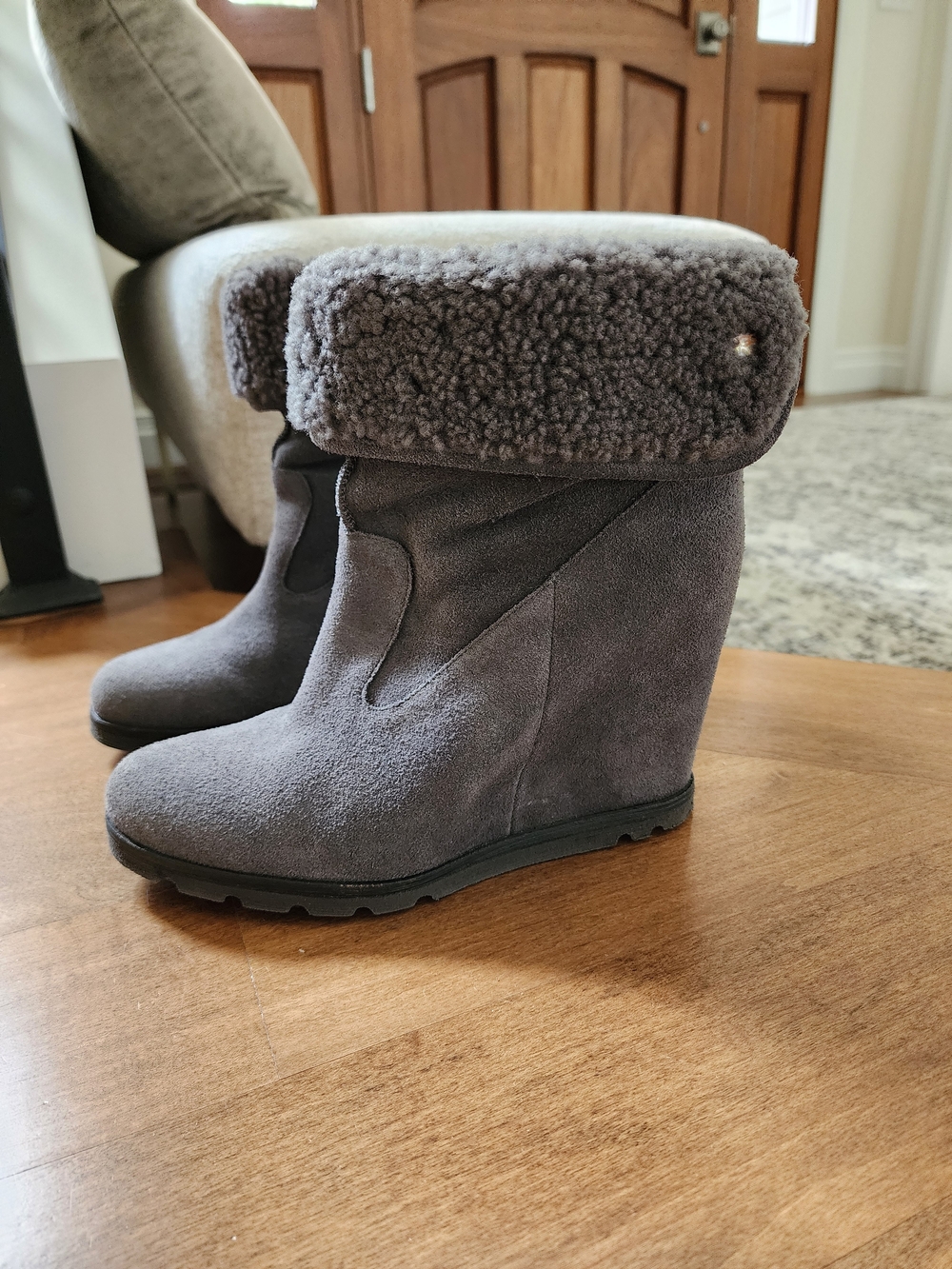 UGG Wedge Ankle Boots with Shearling Cuff - Gray